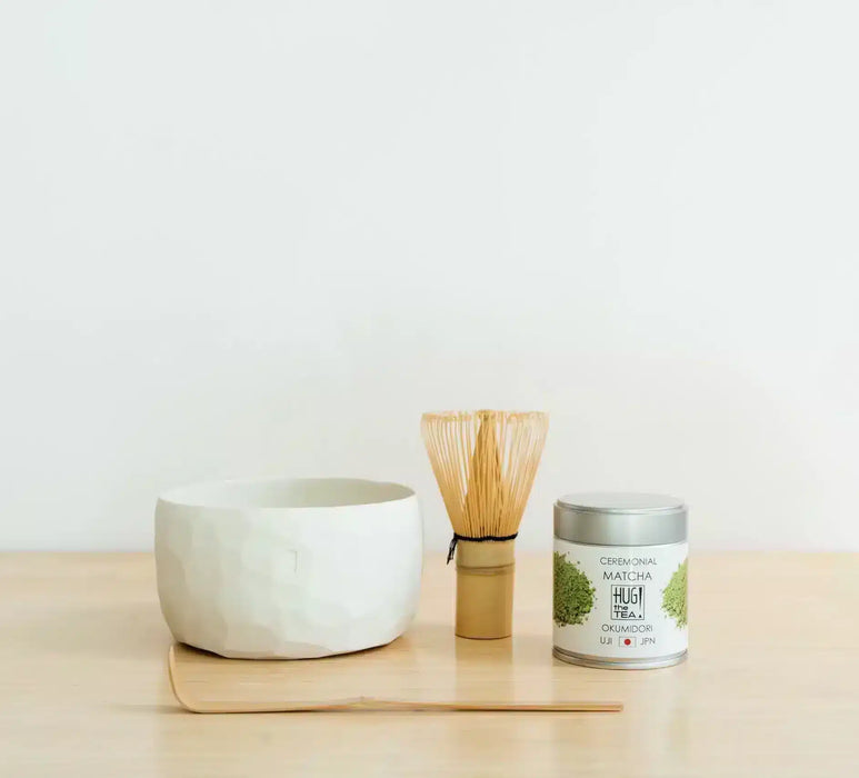 Uji Matcha-Set – mit handgefertigter weißer Schale (4-teilig)